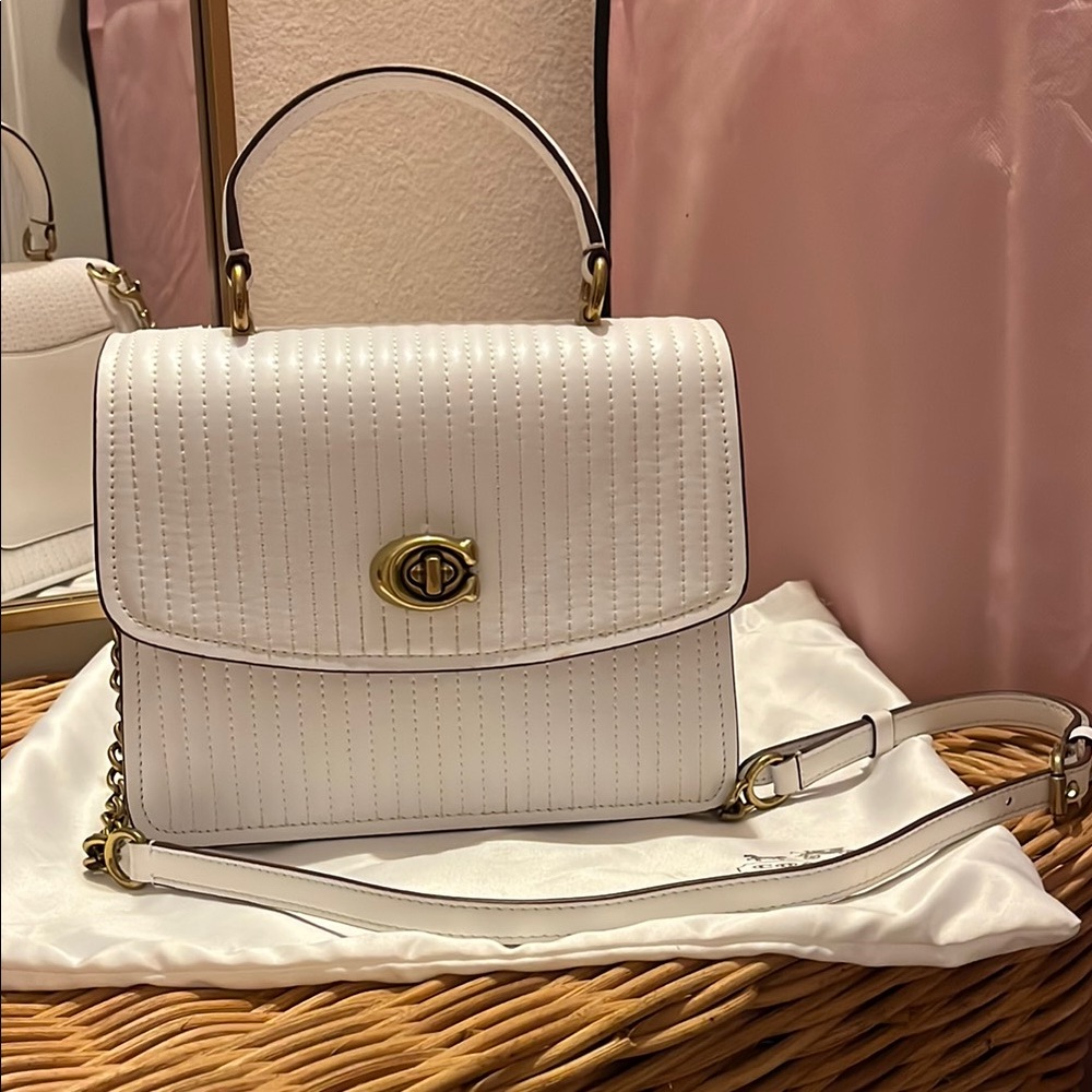 Coach White Crossbody Bag with Textured Exterior